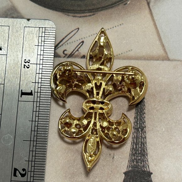 Vintage Signed Napier Fleur de Lis Gold Tone Sparkling Rhinestone Brooch Pin - Picture 4 of 6